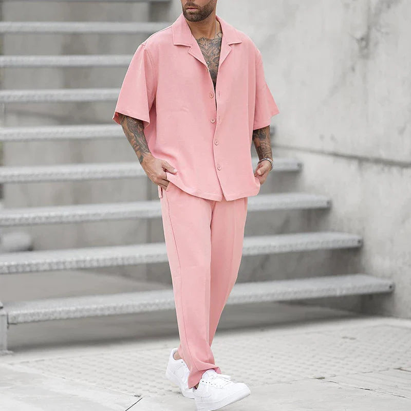 Relaxed Fit Pastel Pink Shirt and Pant Set - OutfitLondon