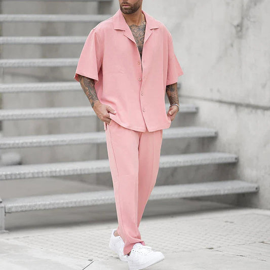 Relaxed Fit Pastel Pink Shirt and Pant Set - OutfitLondon