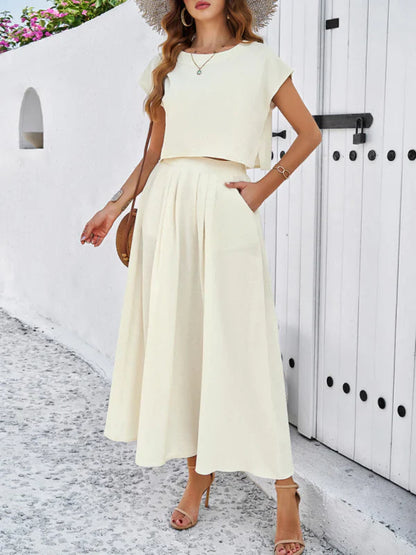 Qoma Set | Cap Sleeve Top and Flowy Skirt Set