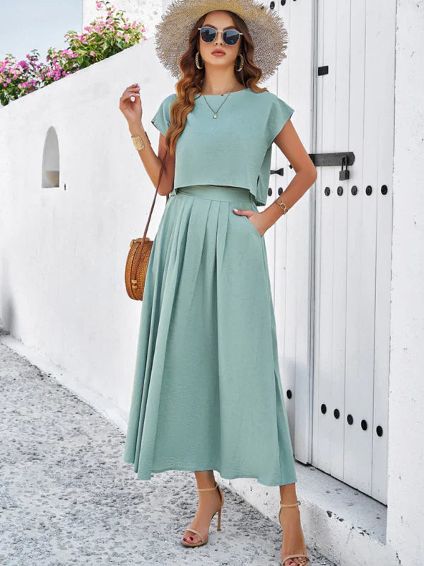 Qoma Set | Cap Sleeve Top and Flowy Skirt Set