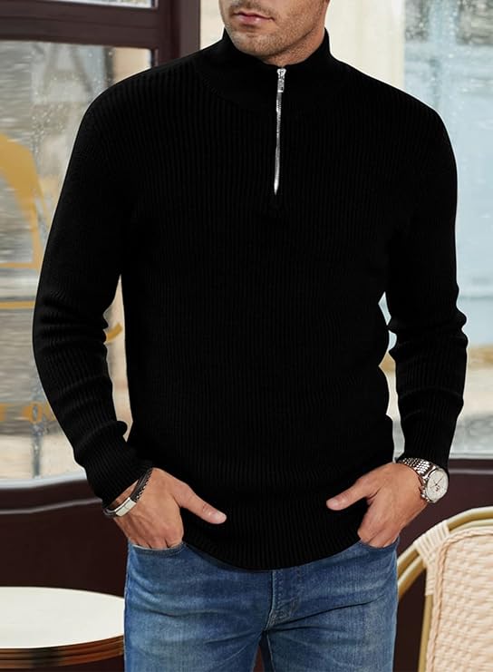 Relaxed Fit Quarter Zip Sweater