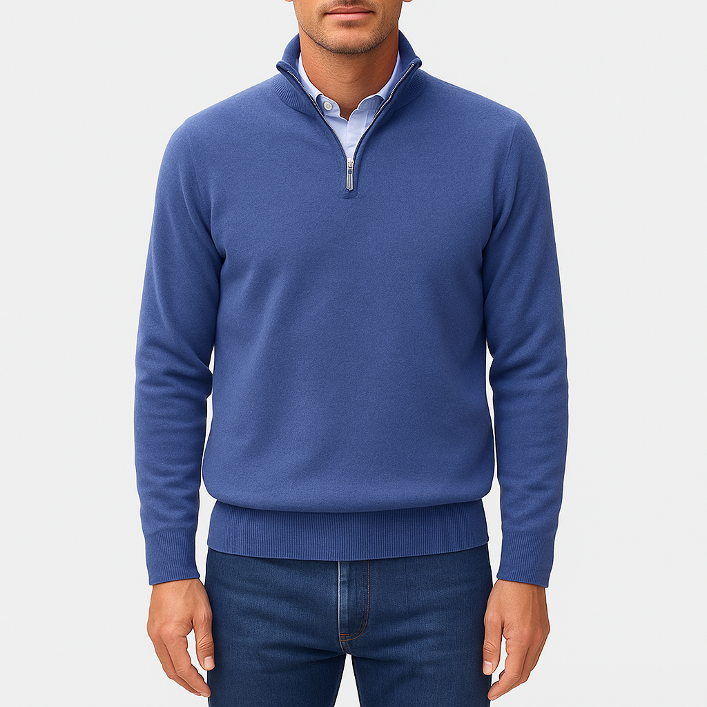 Slim Fit Quarter Zip Sweater - Breathable Knit Top - OutfitLondon