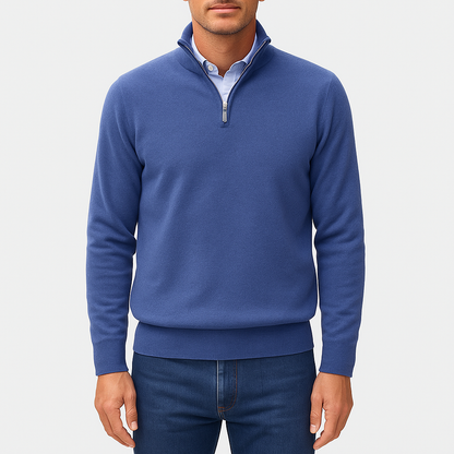 Slim Fit Quarter Zip Sweater - Breathable Knit Top - OutfitLondon