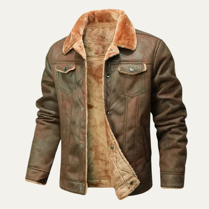 Warm Fleece Lined Suede Leather Mens Jacket