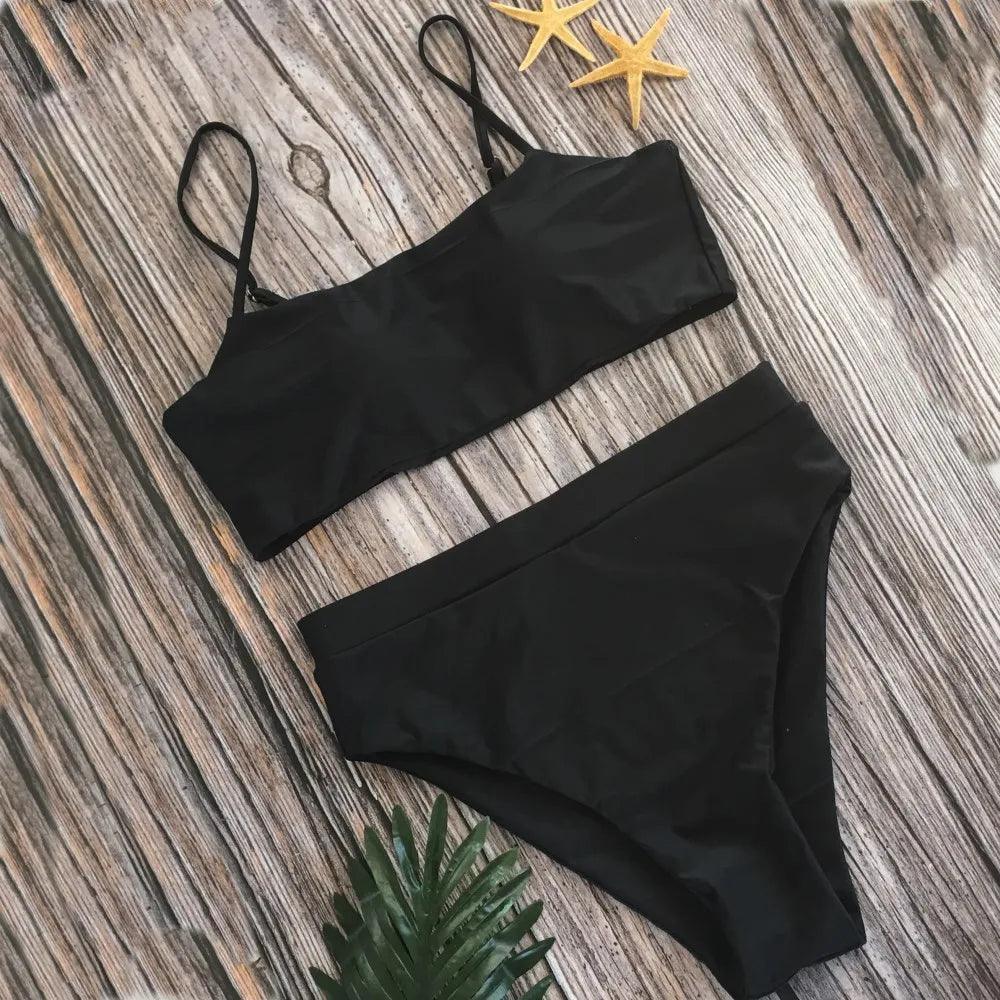 Queenie High-Waisted Bikini Set | Sleek Bandeau Top & Shaping Bottoms