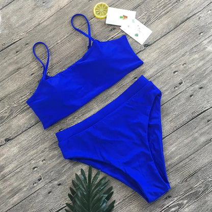 Queenie High-Waisted Bikini Set | Sleek Bandeau Top & Shaping Bottoms