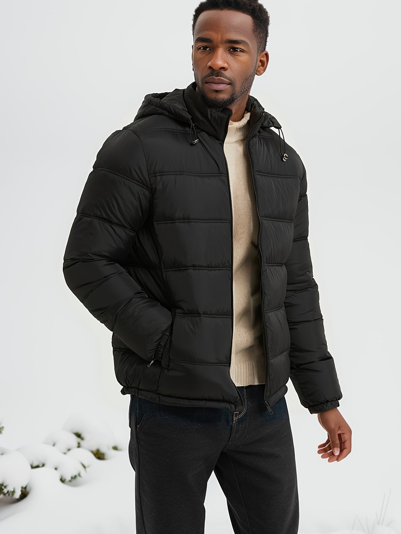 Warm Quilted Mens Parka Jacket with Hood