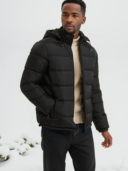 Warm Quilted Mens Parka Jacket with Hood
