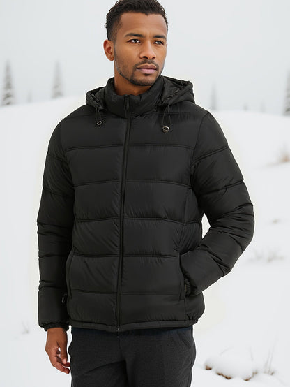 Warm Quilted Mens Parka Jacket with Hood