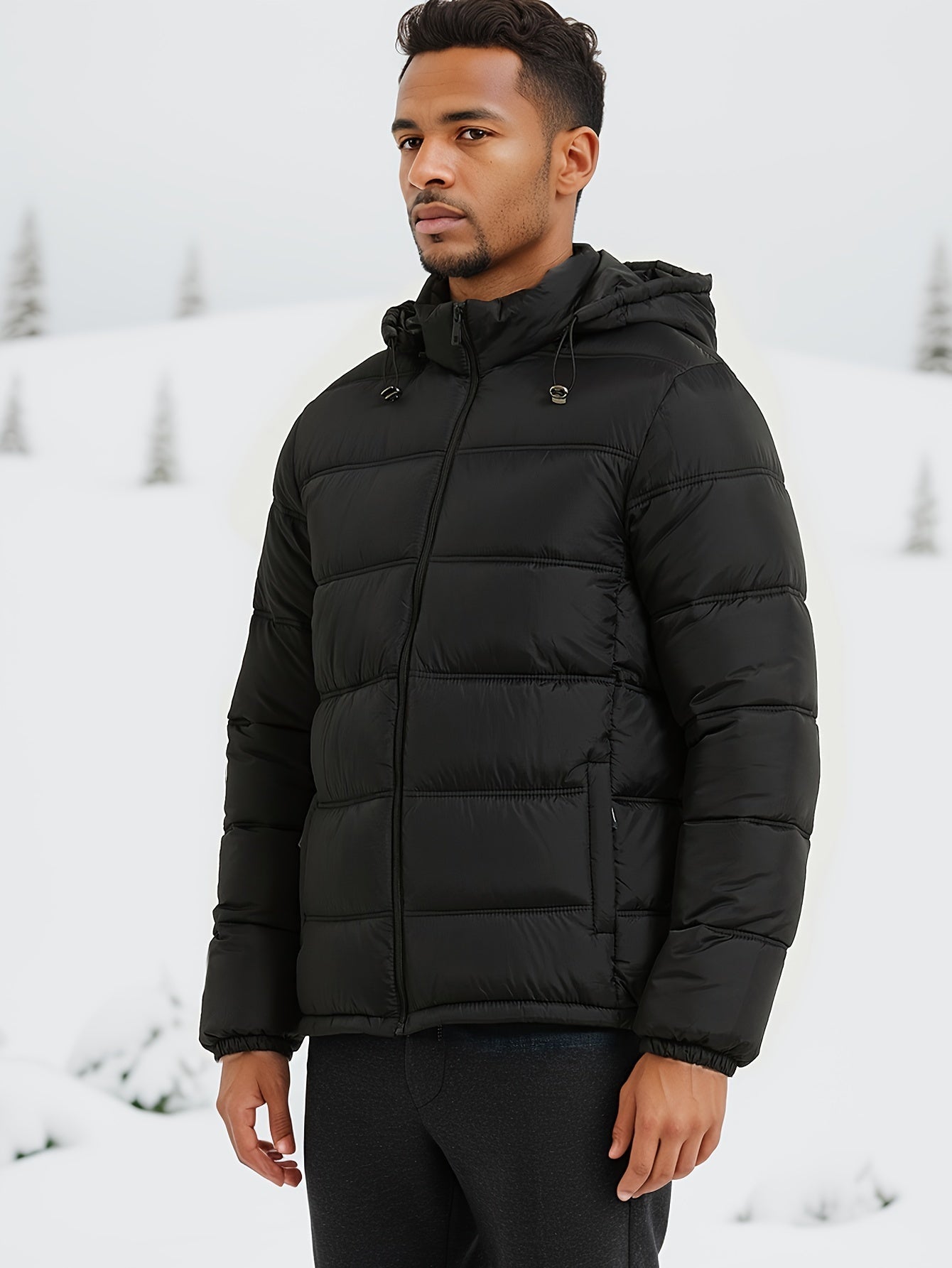 Warm Quilted Mens Parka Jacket with Hood