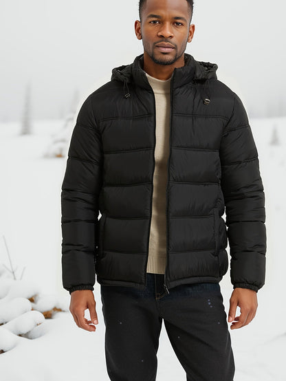 Warm Quilted Mens Parka Jacket with Hood