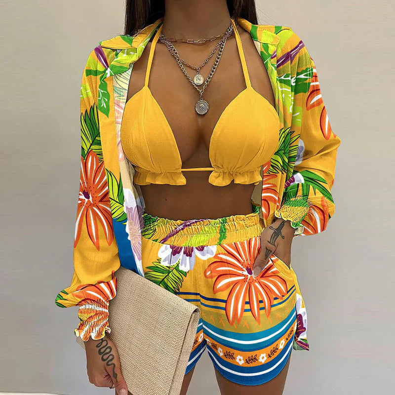 Quinara 3-Piece Bikini Set | Triangle Top, Shorts & Blouse