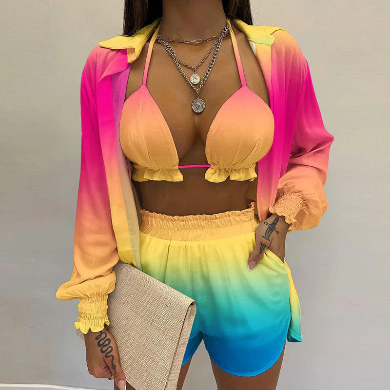 Quinara 3-Piece Bikini Set | Triangle Top, Shorts & Blouse