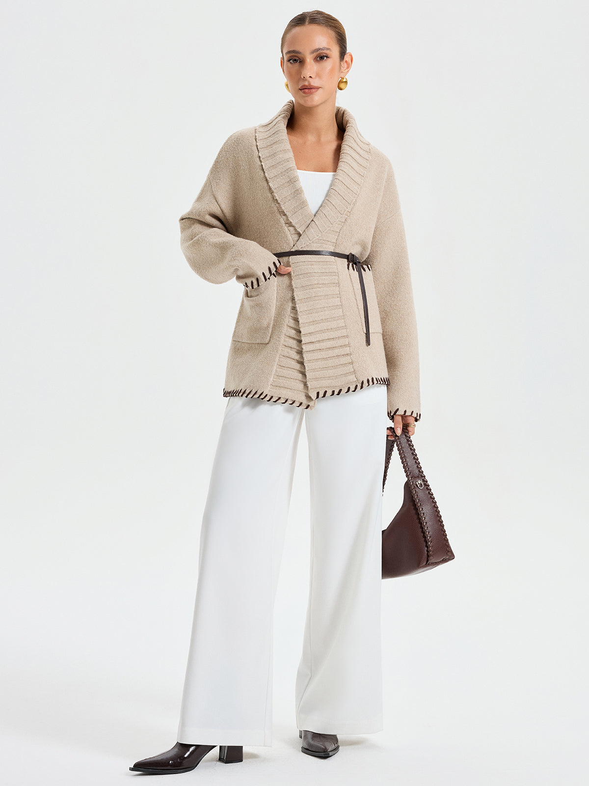 Quincy | Ladies Contrast Stitch Long Sleeve Trench Coat