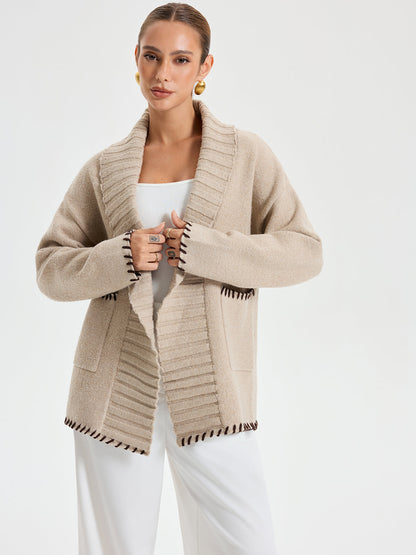 Quincy | Ladies Contrast Stitch Long Sleeve Trench Coat