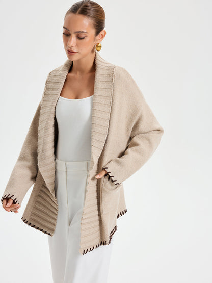 Quincy | Ladies Contrast Stitch Long Sleeve Trench Coat