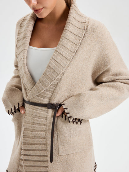 Quincy | Ladies Contrast Stitch Long Sleeve Trench Coat