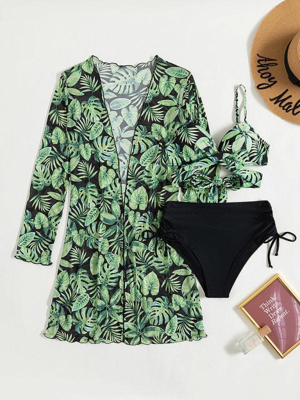 Quindolyn Bikini Set | Tropical Print 3-Piece with Wrap Cover-Up
