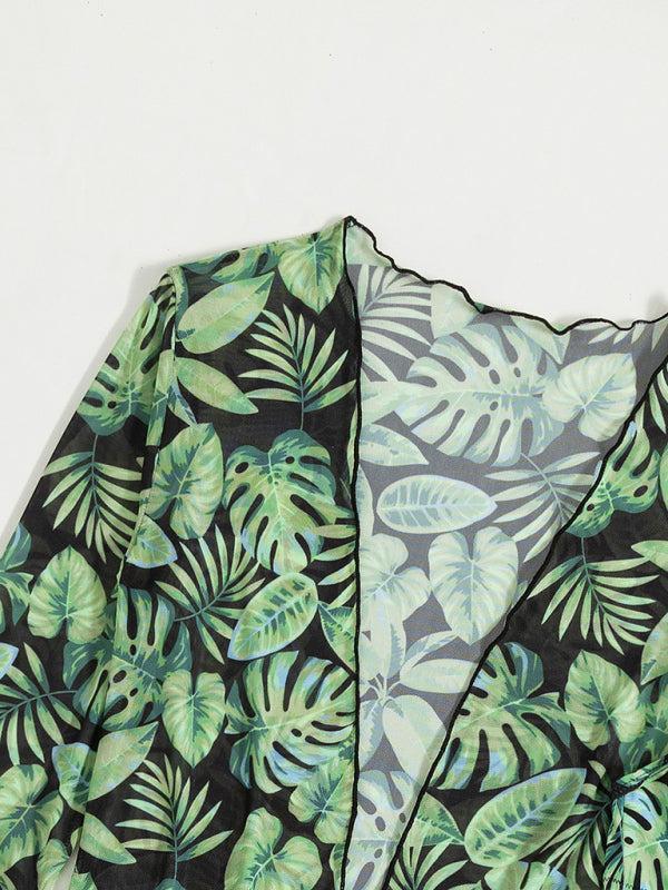 Quindolyn Bikini Set | Tropical Print 3-Piece with Wrap Cover-Up