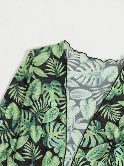 Quindolyn Bikini Set | Tropical Print 3-Piece with Wrap Cover-Up