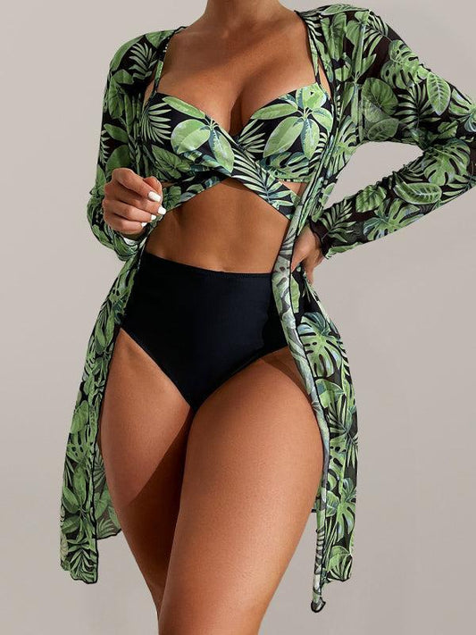 Beachy Keen 3-Piece Swimsuit Set with Sarong Cover - OutfitLondon