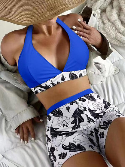 Sexy Halter Neck Bikini Set With High Waist Shorts - OutfitLondon