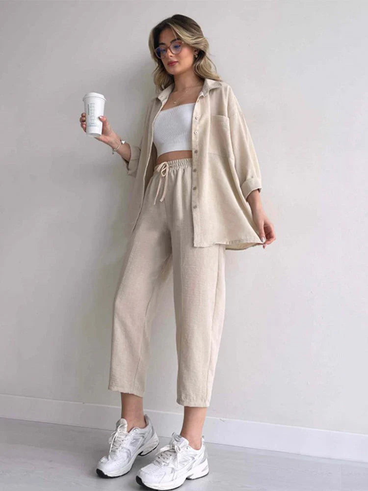 Relaxed Fit Button Shirt and Trousers Set - OutfitLondon