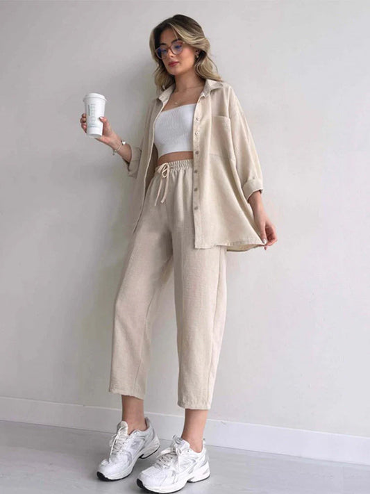 Relaxed Fit Button Shirt and Trousers Set - OutfitLondon