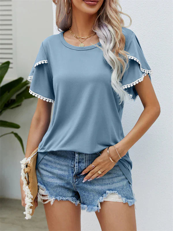 Relaxed Fit Casual Tulip Sleeve Tee