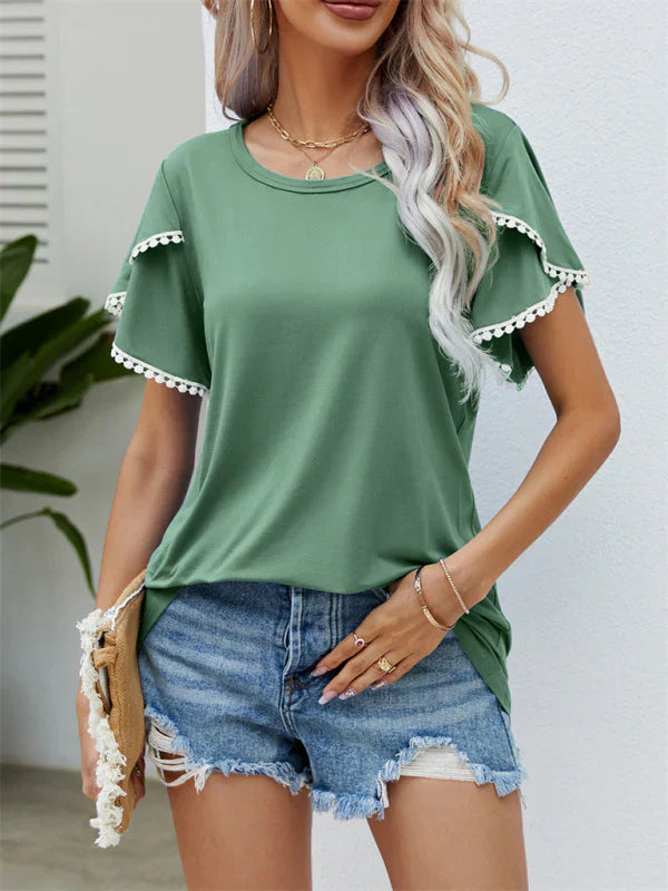 Relaxed Fit Casual Tulip Sleeve Tee