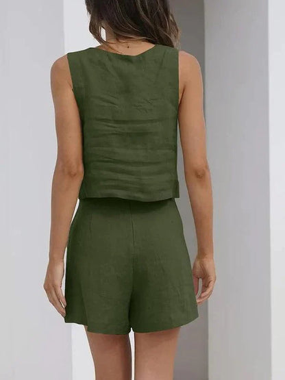 Qynessa Set | Cotton-Linen Top & Shorts