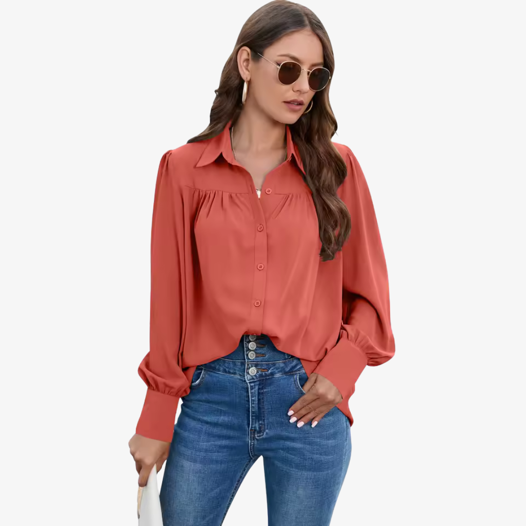 Women's Lightweight Fall Chiffon Bell Sleeve Blouse - OutfitLondon
