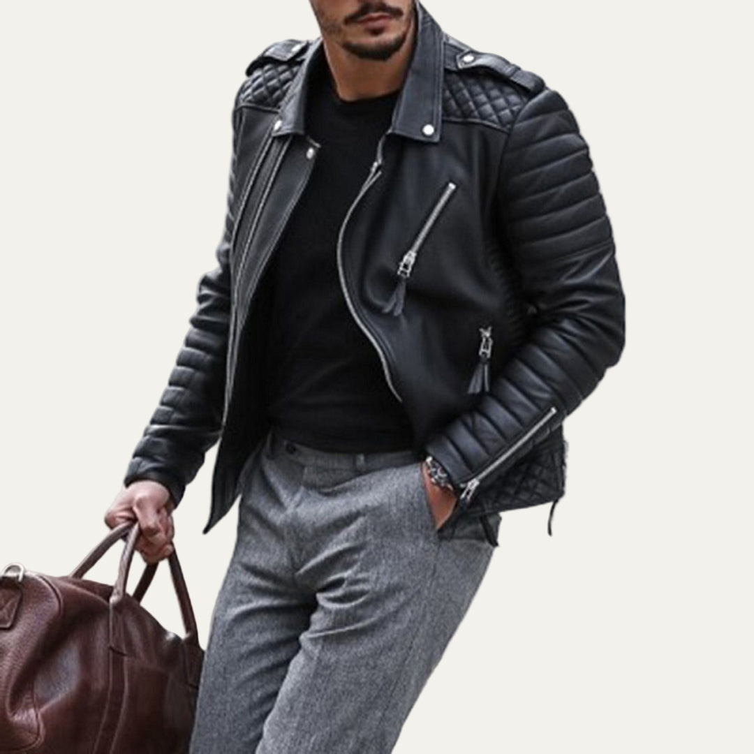 Classic Padded Leather Motorcycle Jacket