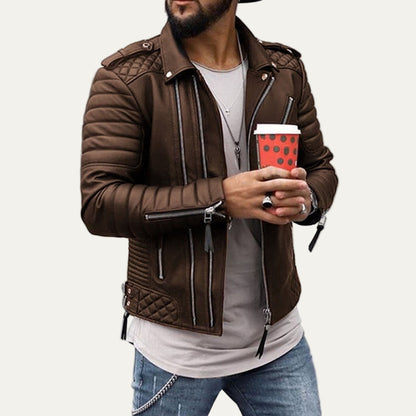 Classic Padded Leather Motorcycle Jacket