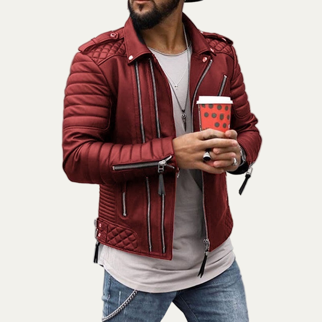 Classic Padded Leather Motorcycle Jacket