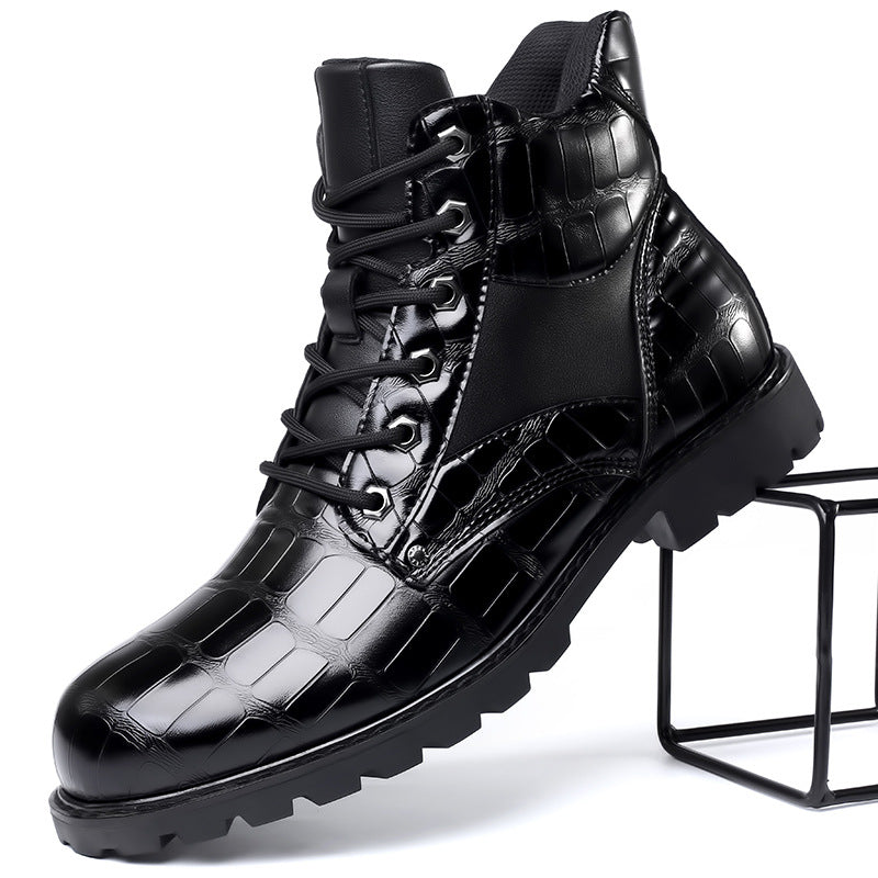 Rugged Mens Black Leather Ankle Boots