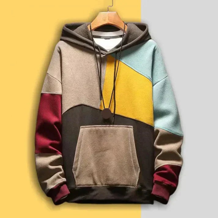 Fashionable Multicolor Block Hooded Sweatshirt - OutfitLondon