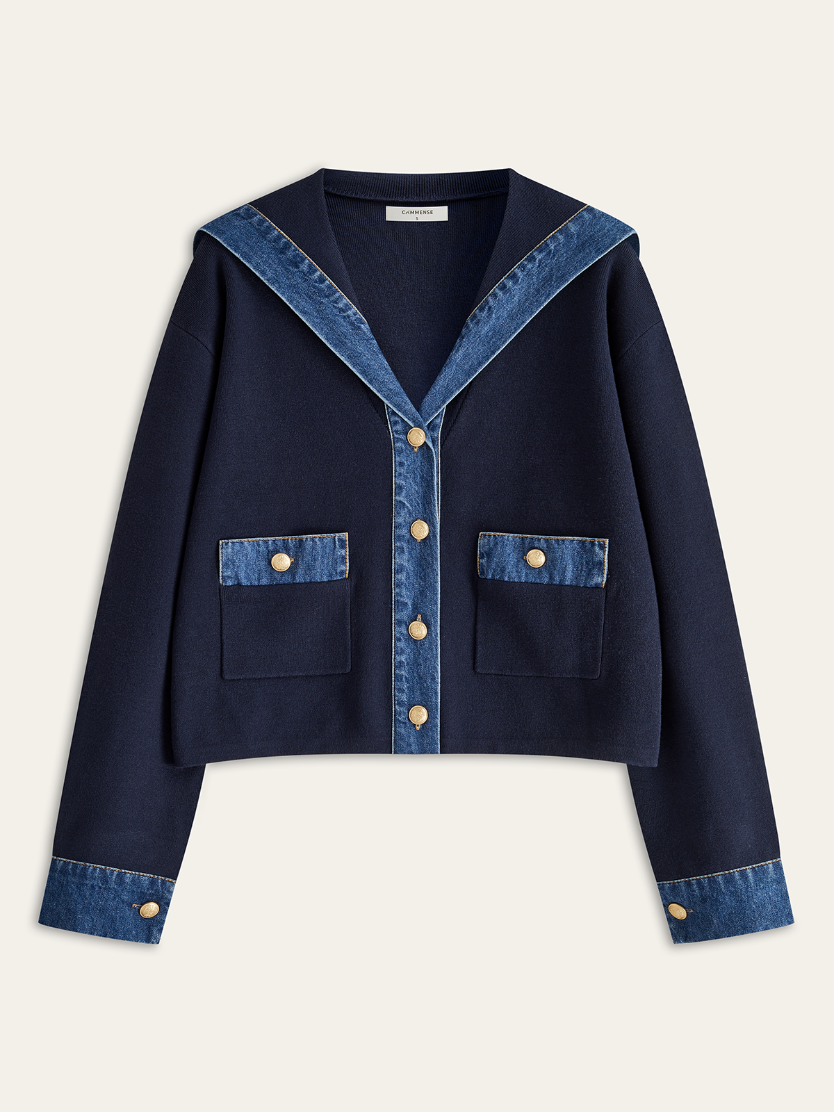 Trendy Women's Denim Jacket Sailor Collar Coat - OutfitLondon
