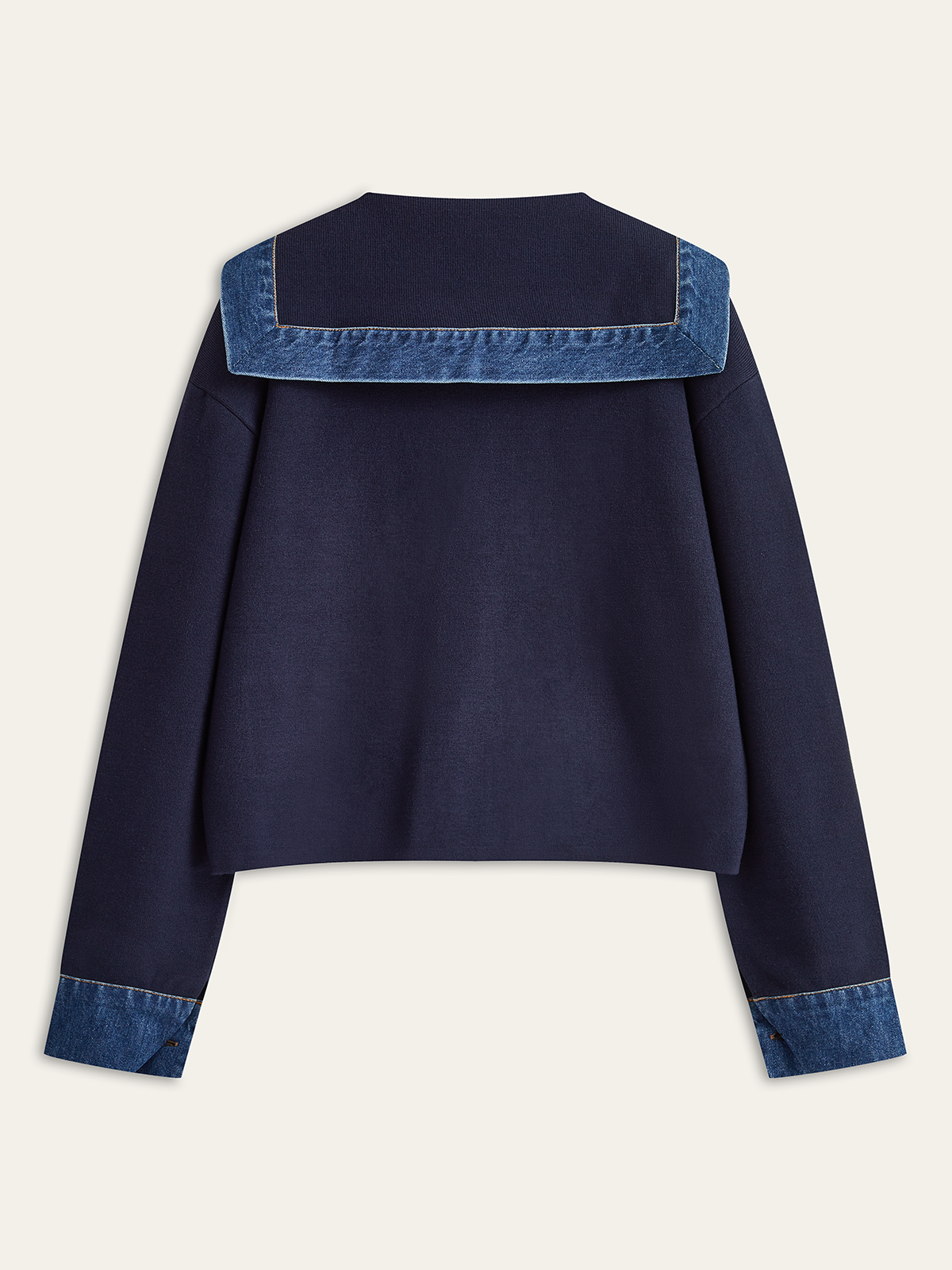 Trendy Women's Denim Jacket Sailor Collar Coat