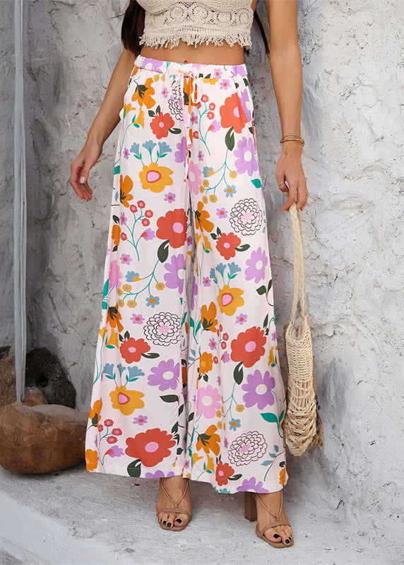 Women's Cotton Blend Vacation Pants Rainbow Print Breathable - OutfitLondon