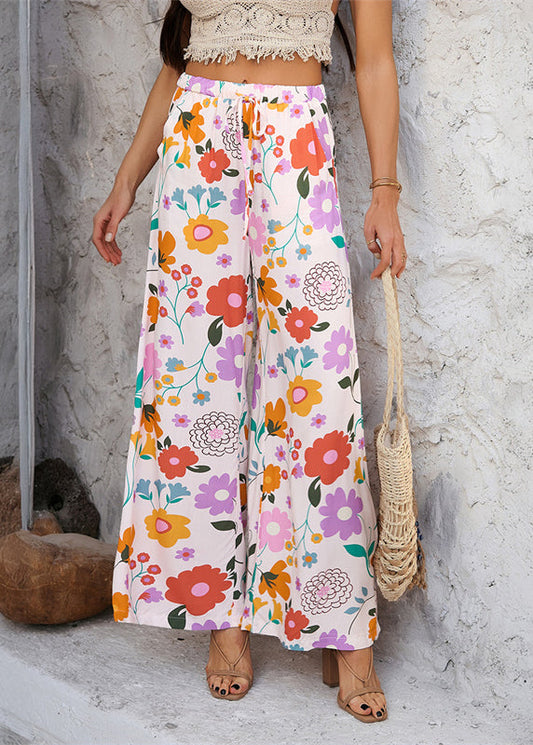 Women's Cotton Blend Vacation Pants Rainbow Print Breathable - OutfitLondon
