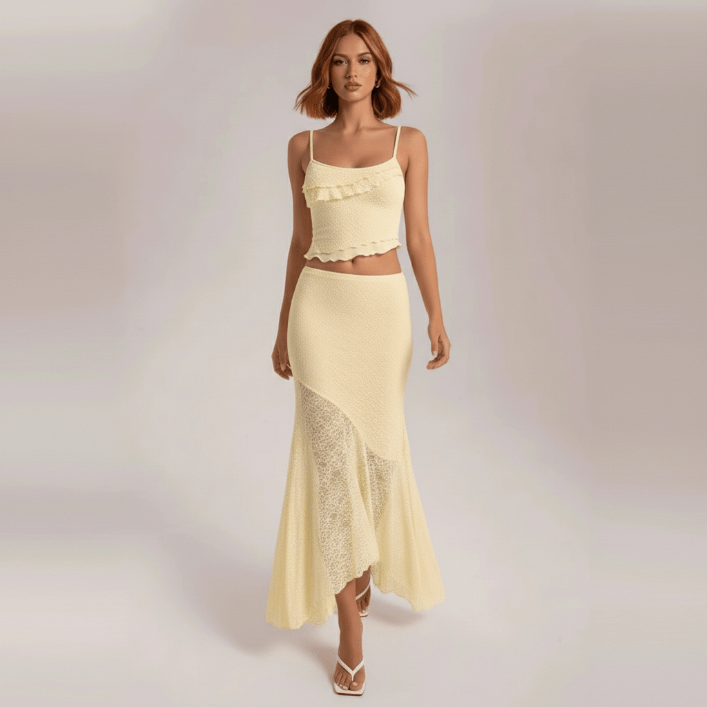 Bright Sunshine Yellow Floral Maxi Dress Set