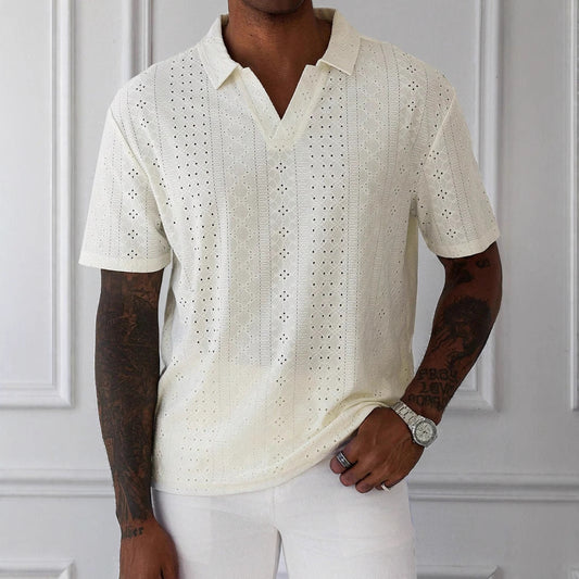 Men's Classic Knit Polo with Textured Pattern - OutfitLondon