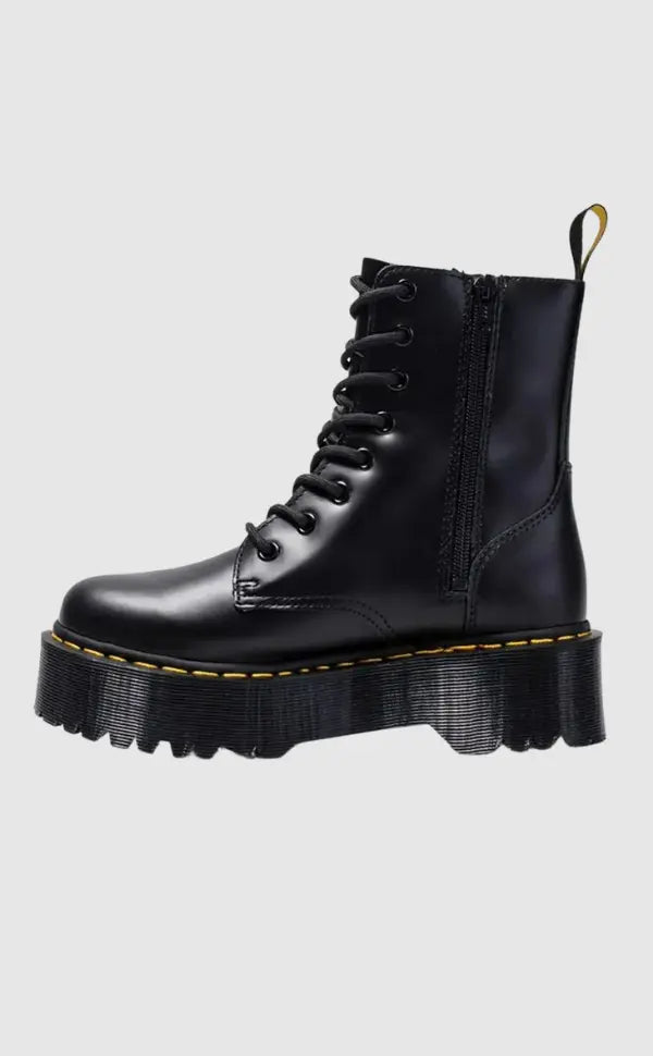 Women's Leather Platform Boots Urban Style Black - OutfitLondon