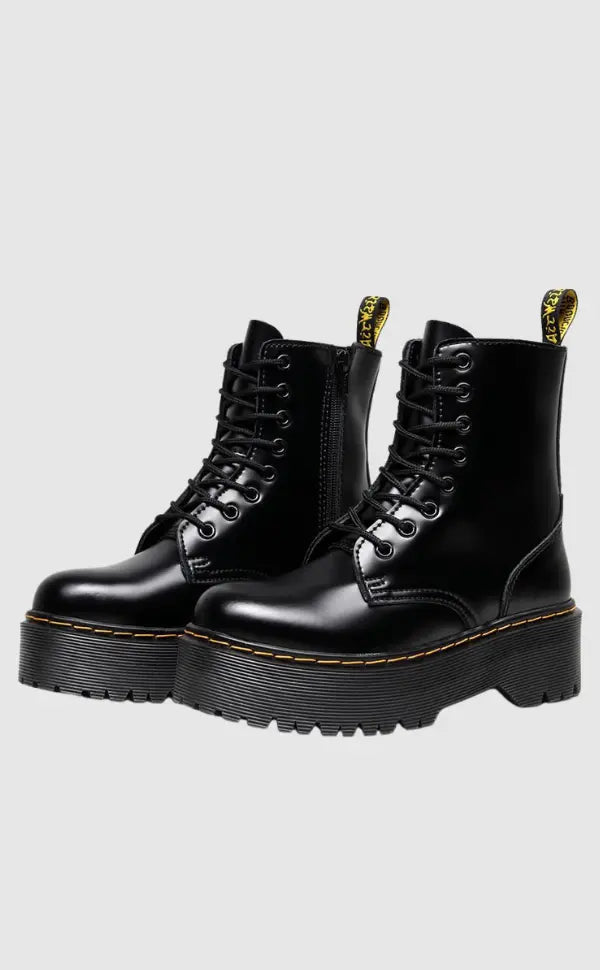 Women's Leather Platform Boots Urban Style Black