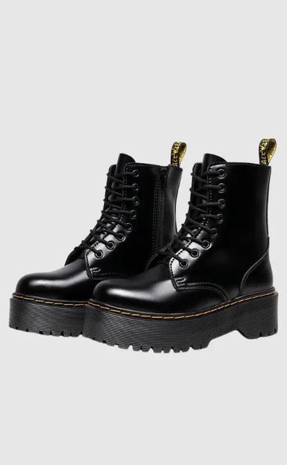 Women's Leather Platform Boots Urban Style Black