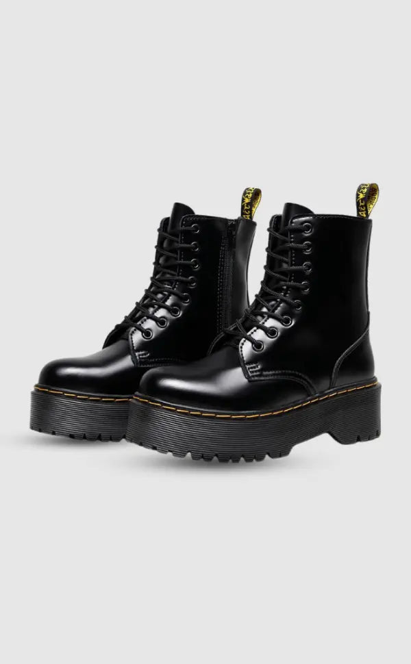 Women's Leather Platform Boots Urban Style Black