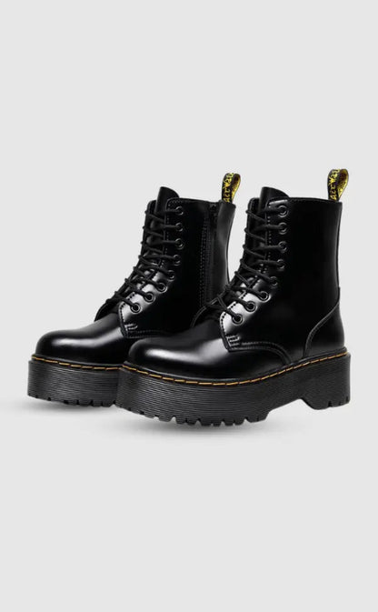 Women's Leather Platform Boots Urban Style Black