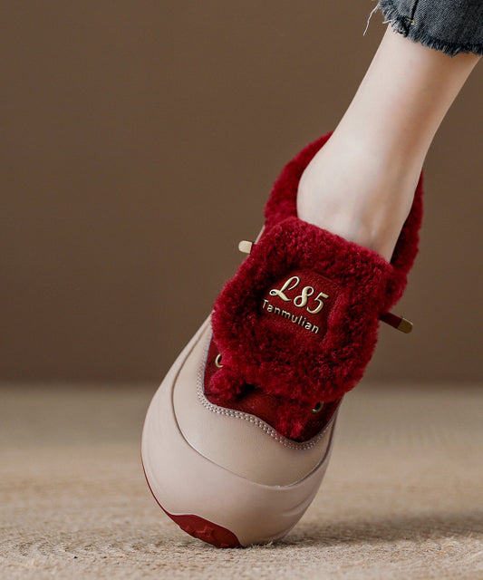 Women's Red Platform Flats Wool Lined Cowhide Leather - OutfitLondon