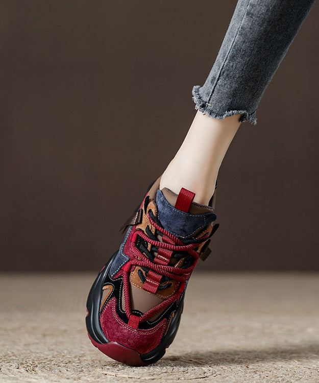 Women's Red Suede Platform Sneakers - OutfitLondon